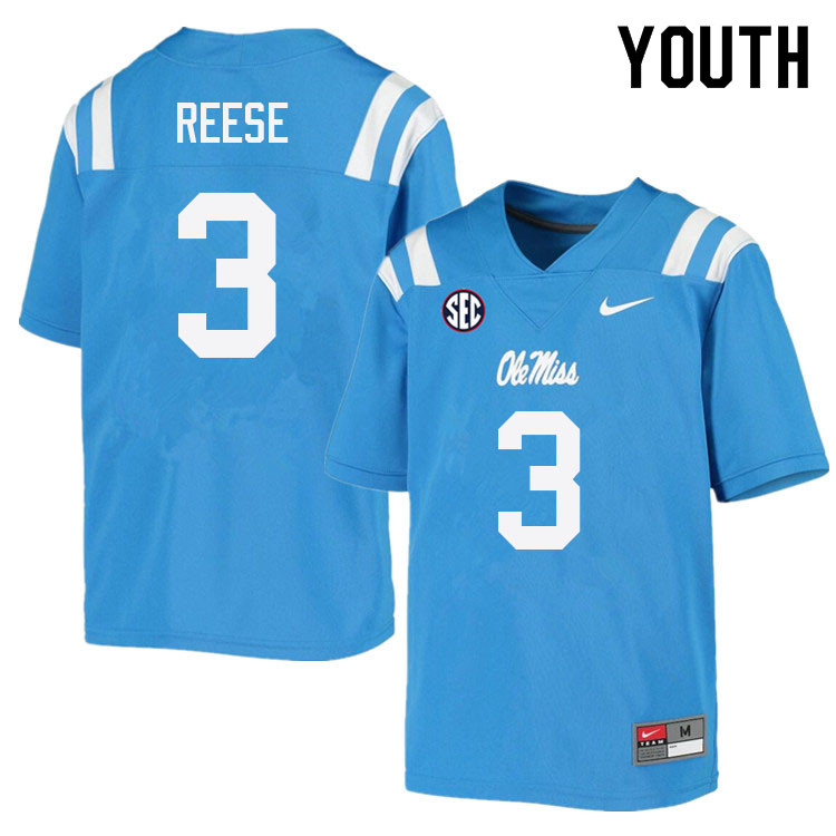 Youth #3 Otis Reese Ole Miss Rebels College Football Jerseys Sale-Power Blue - Click Image to Close